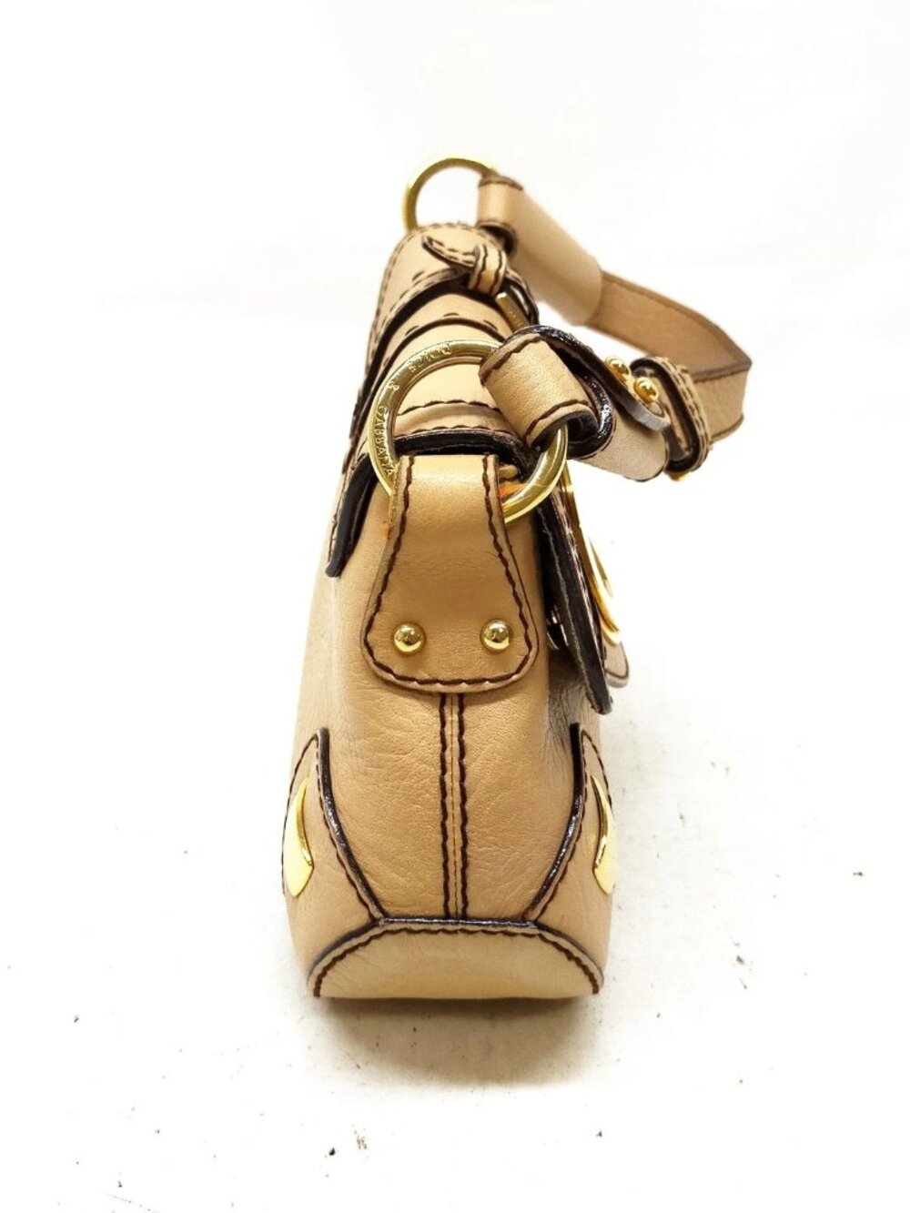 Dolce & Gabbana Vintage Y2K D-Ring Shoulder Bag Beige Leather Gold Hardware - Picture 3 of 12